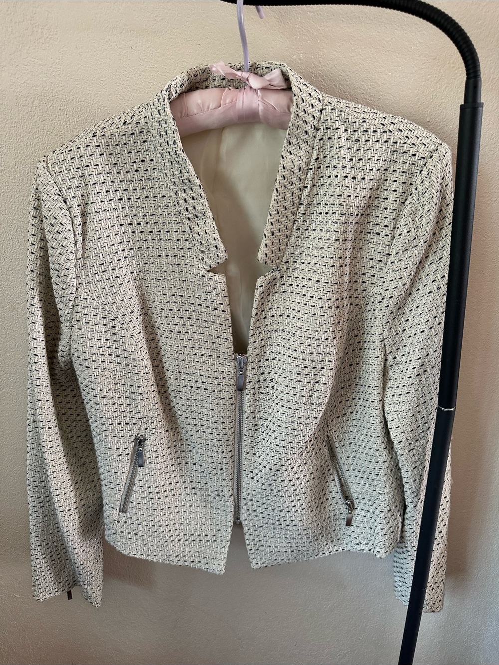 a.n.a Cream Tweed Zip Blazer